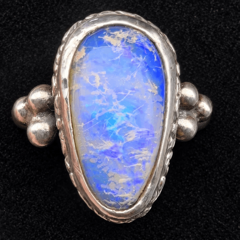 Natural Australian Crystal Opal Ring Blue Green Purple Teardrop Size 10 Handmade